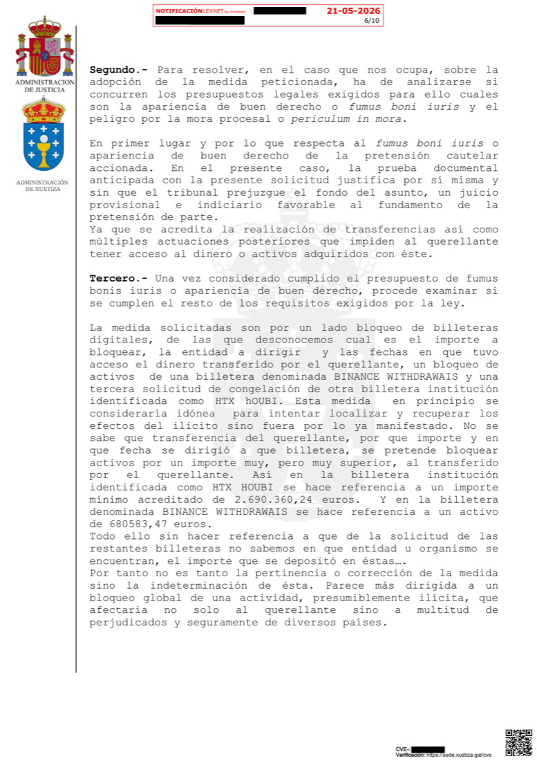 Fundamentos jurídicos de un auto judicial en un procedimiento real llevado por el despacho (anonimizado)